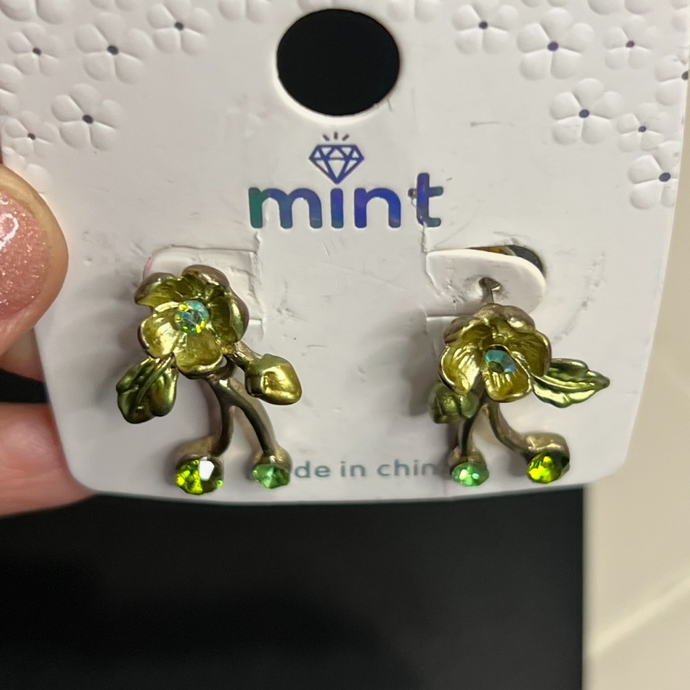 Mint Yellow and Green Floral Earrings